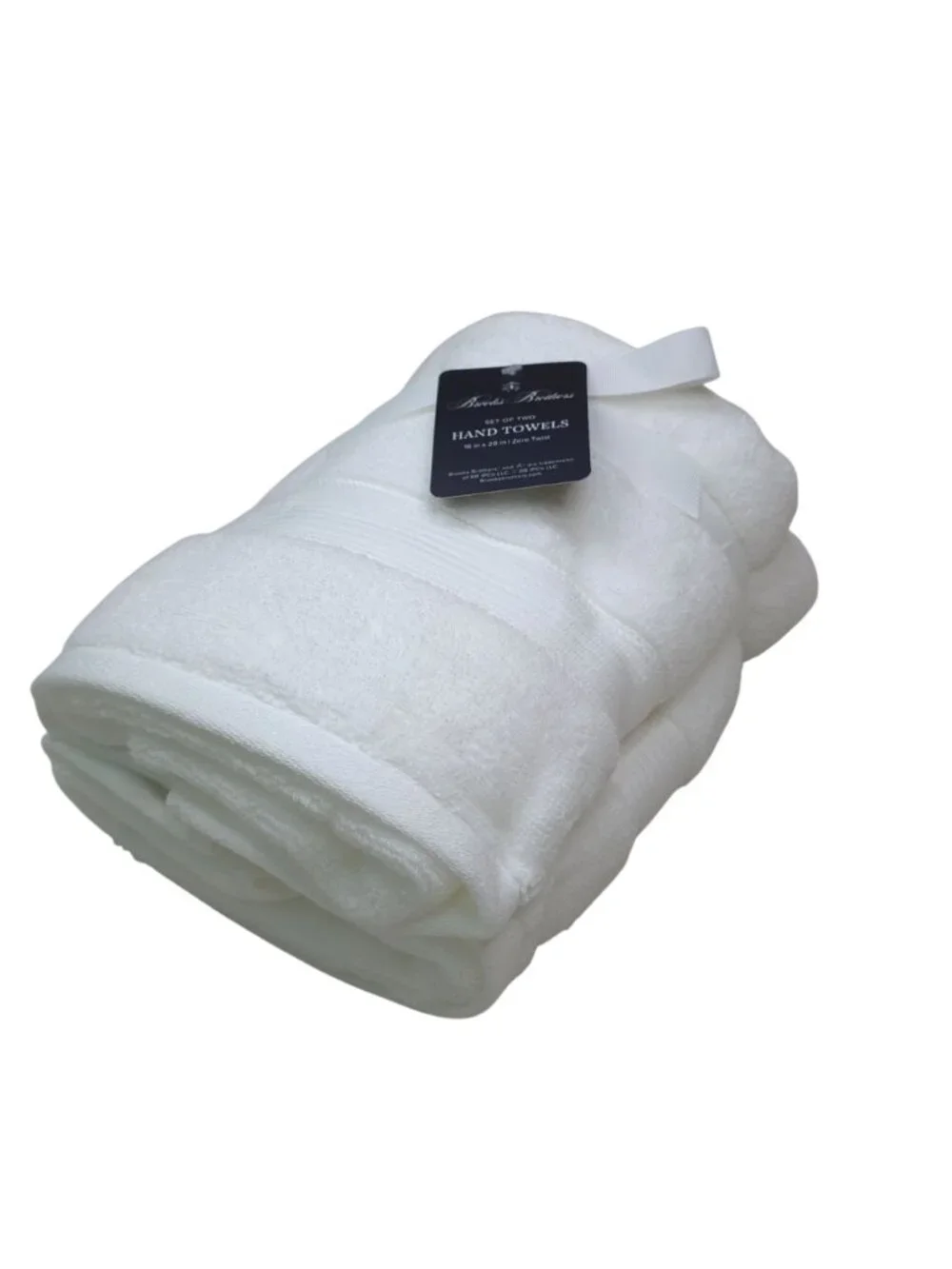 Brooks Brothers Set Of Two White Hand Towels 18x28 Inch Zero Twist 100% Cotton